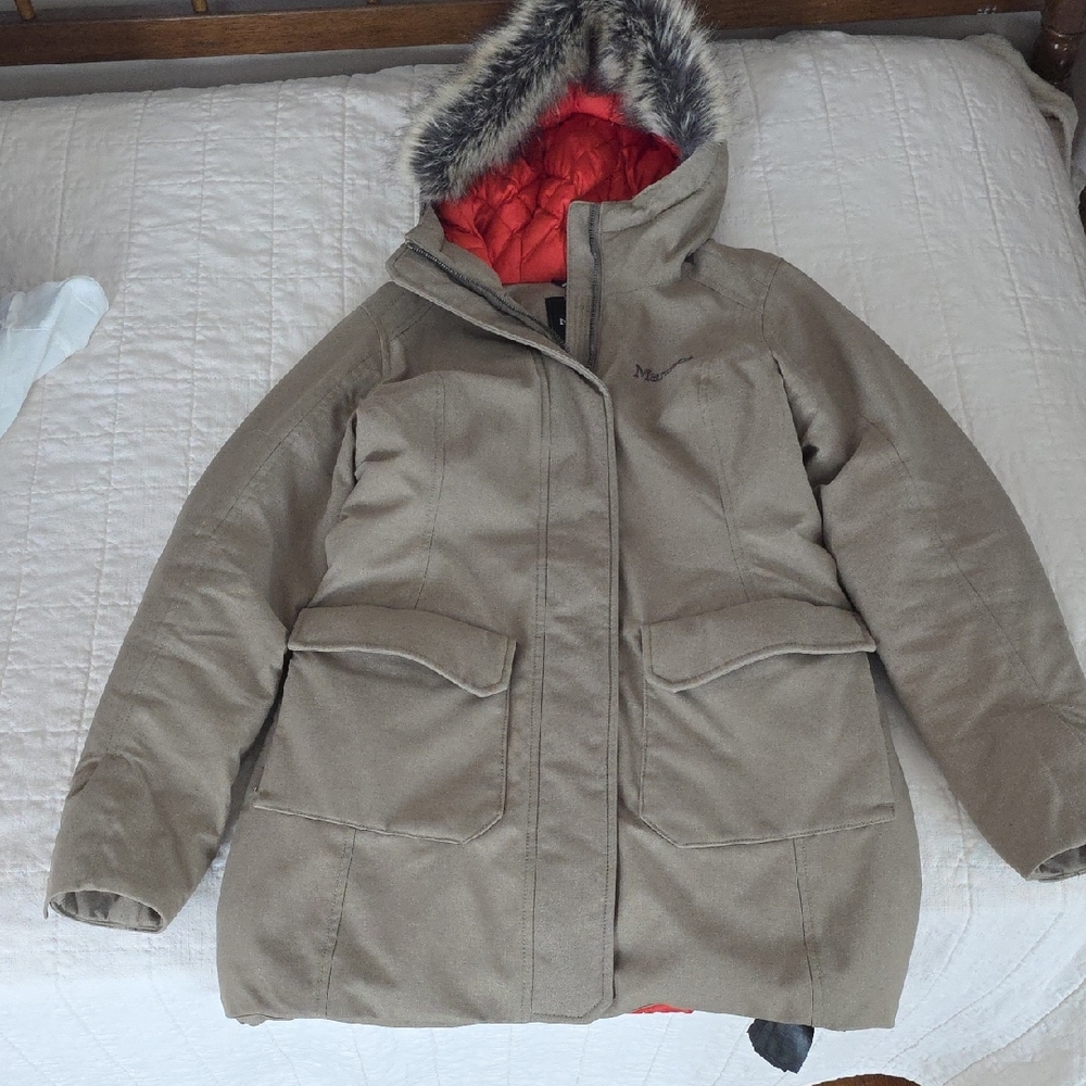 Marmot Tan Ski Jacket with Faux Fur Hood
